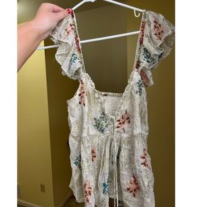 Free people cream, blue pink and gold sparkly tank